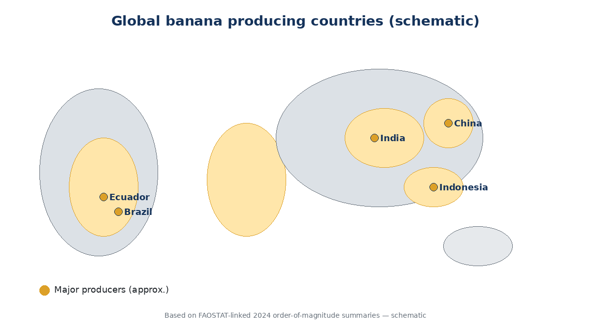 Global banana producing countries map schematic