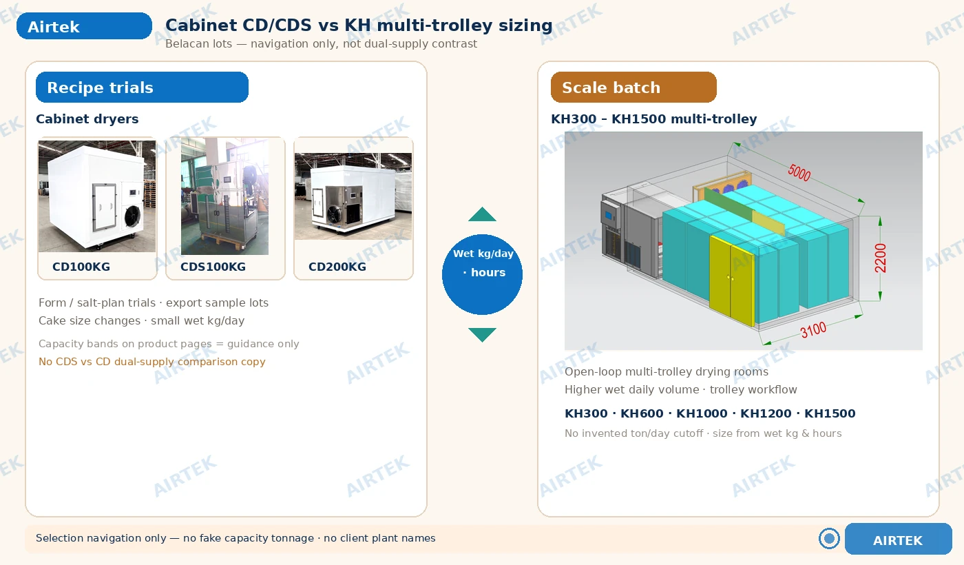 Cabinet CD CDS vs KH multi-trolley belacan dryer sizing