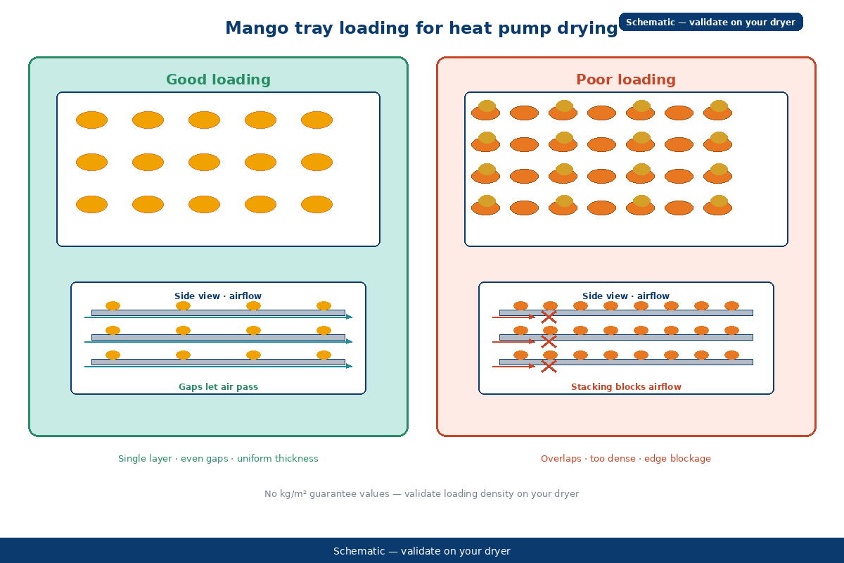Mango tray loading schematic for heat pump dryer